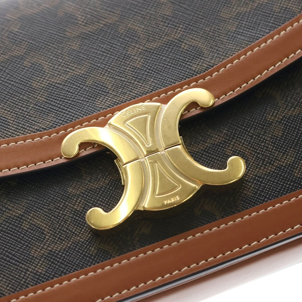 CELINE(セリーヌ) トリオンフ ティーン PVC レザー ゴールド金具 ショルダーバック ブラウン レディース