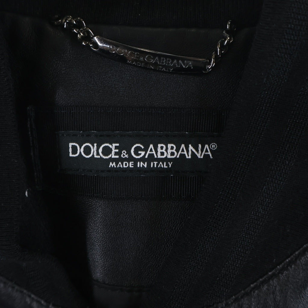 DOLCE & GABBANA(ドルチェアンドガッバーナ) ロゴプレート レザー ジップアップ ボンバージャケット ブラック G9PB9L/FUL89
