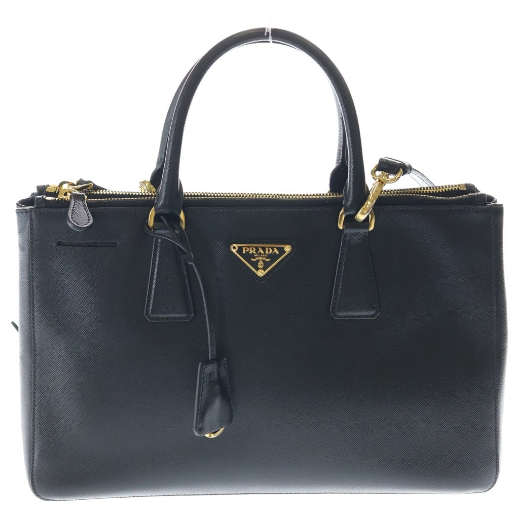 PRADA(プラダ) ガレリア ミディアム ゴールド金具 レザー 2WAY ハンドバッグ ショルダーバッグ トートバッグ 1BA786 ブラック レディース