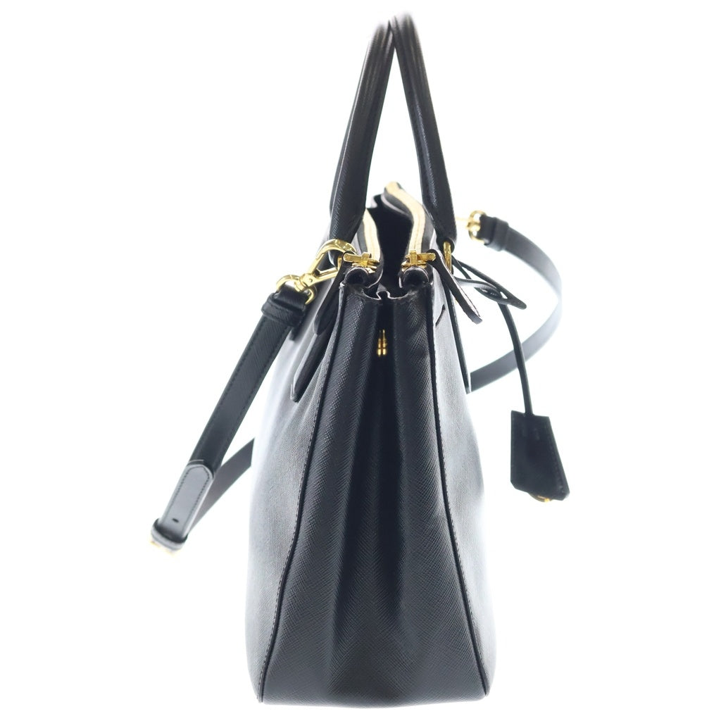 PRADA(プラダ) ガレリア ミディアム ゴールド金具 レザー 2WAY ハンドバッグ ショルダーバッグ トートバッグ 1BA786 ブラック レディース
