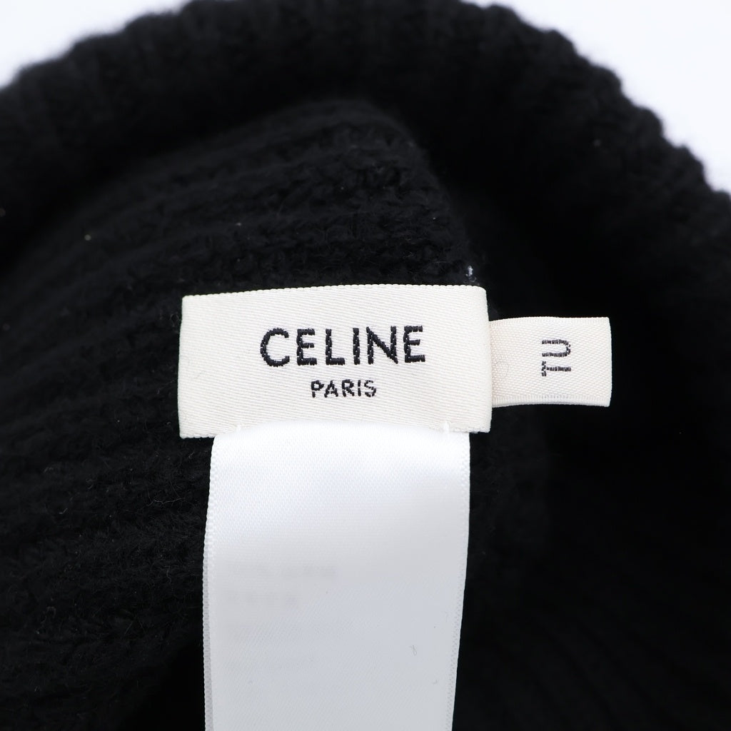 CELINE(セリーヌ) シームレスカシミヤ トリオンフ ビーニー ニット帽 キャップ ブラック #TU AA0G5384D