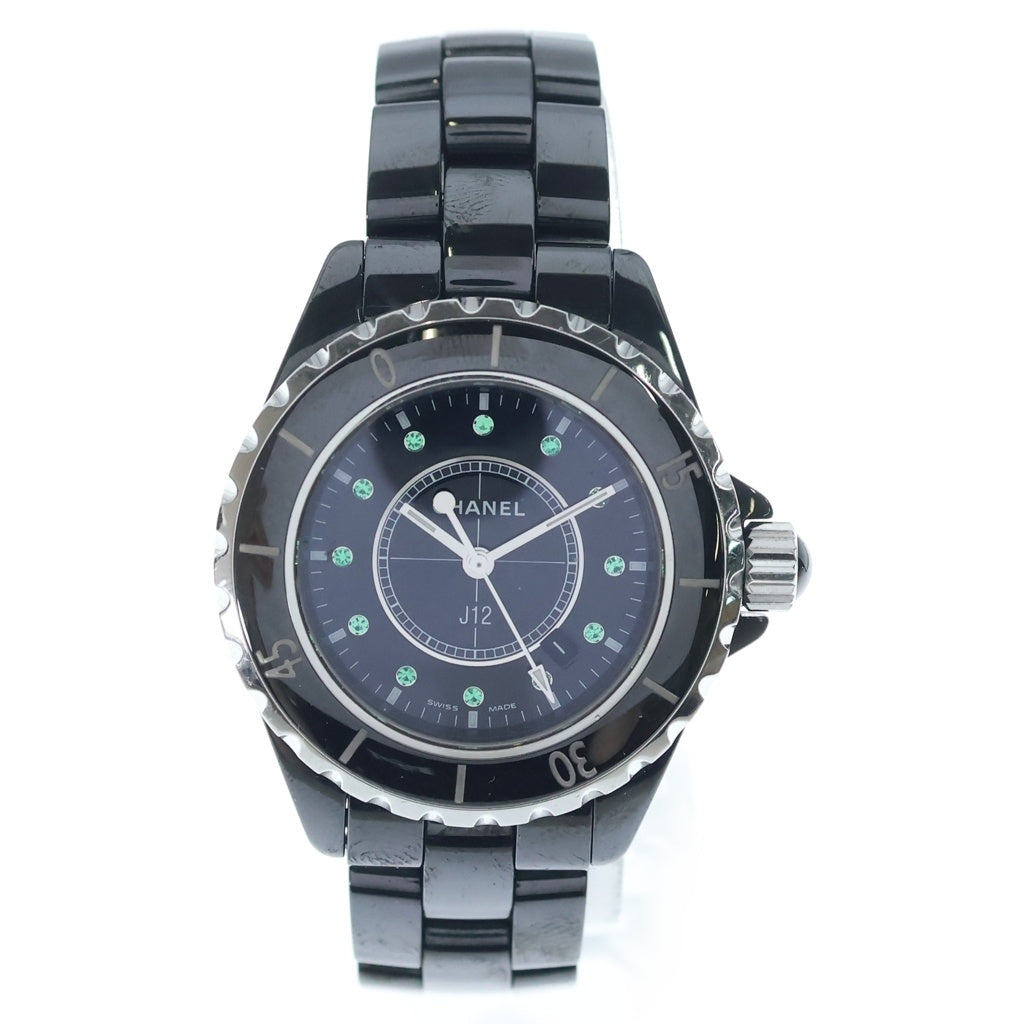 CHANEL(シャネル) J12 12P エメラルドインデックス CE/QZ ブラックセラミック クォーツ 電池式 腕時計 黒文字盤 H2130
