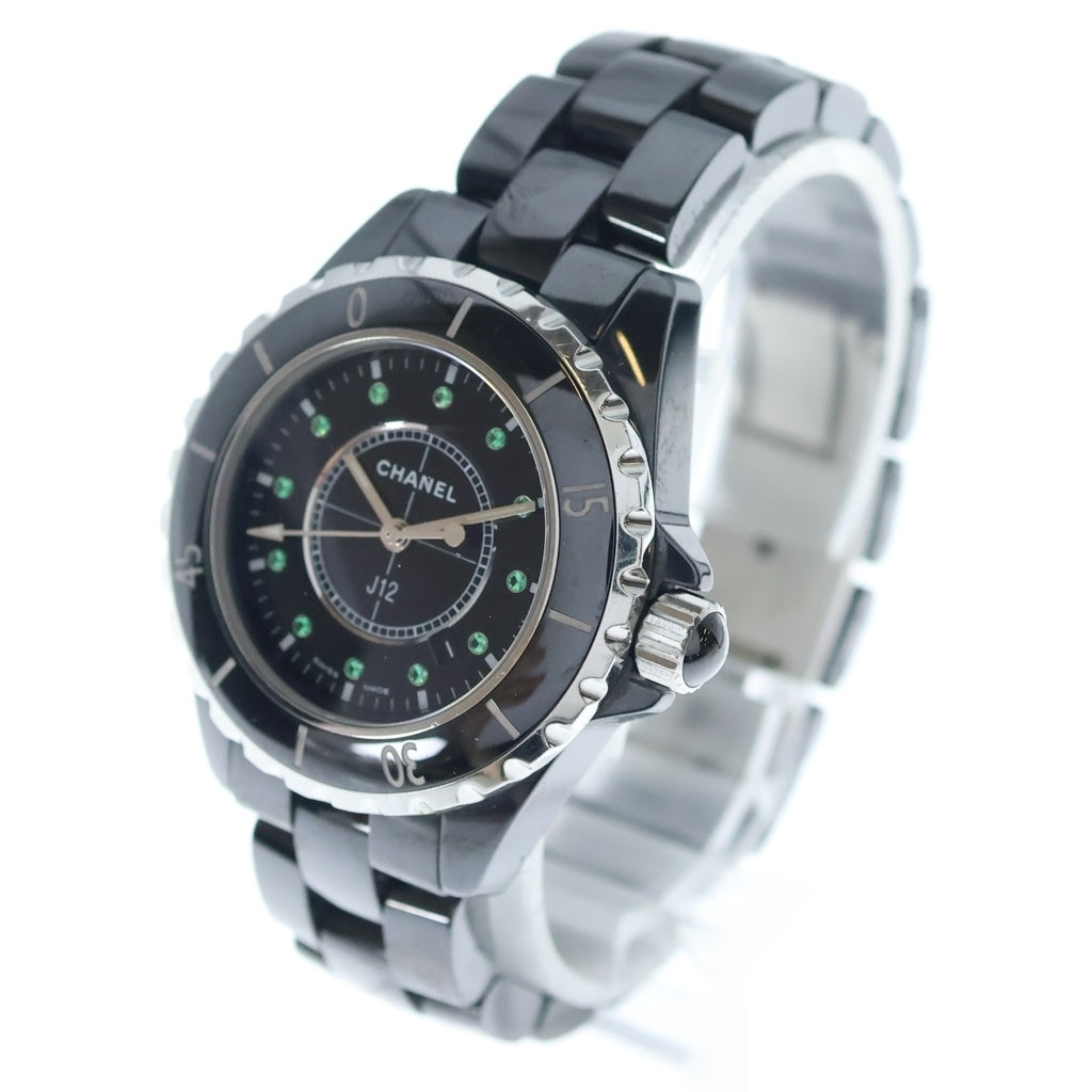 CHANEL(シャネル) J12 12P エメラルドインデックス CE/QZ ブラックセラミック クォーツ 電池式 腕時計 黒文字盤 H2130 レディース