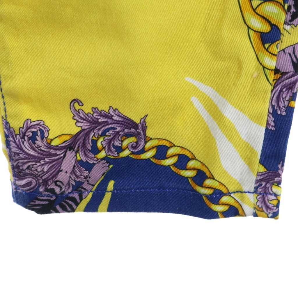 VERSACE(ヴェルサーチ) VERSACE JEANS 総柄 ポリエステル コットンパンツ チェーン 虎 イエロー/ブルー/パープル 943 932 833 927 レディース