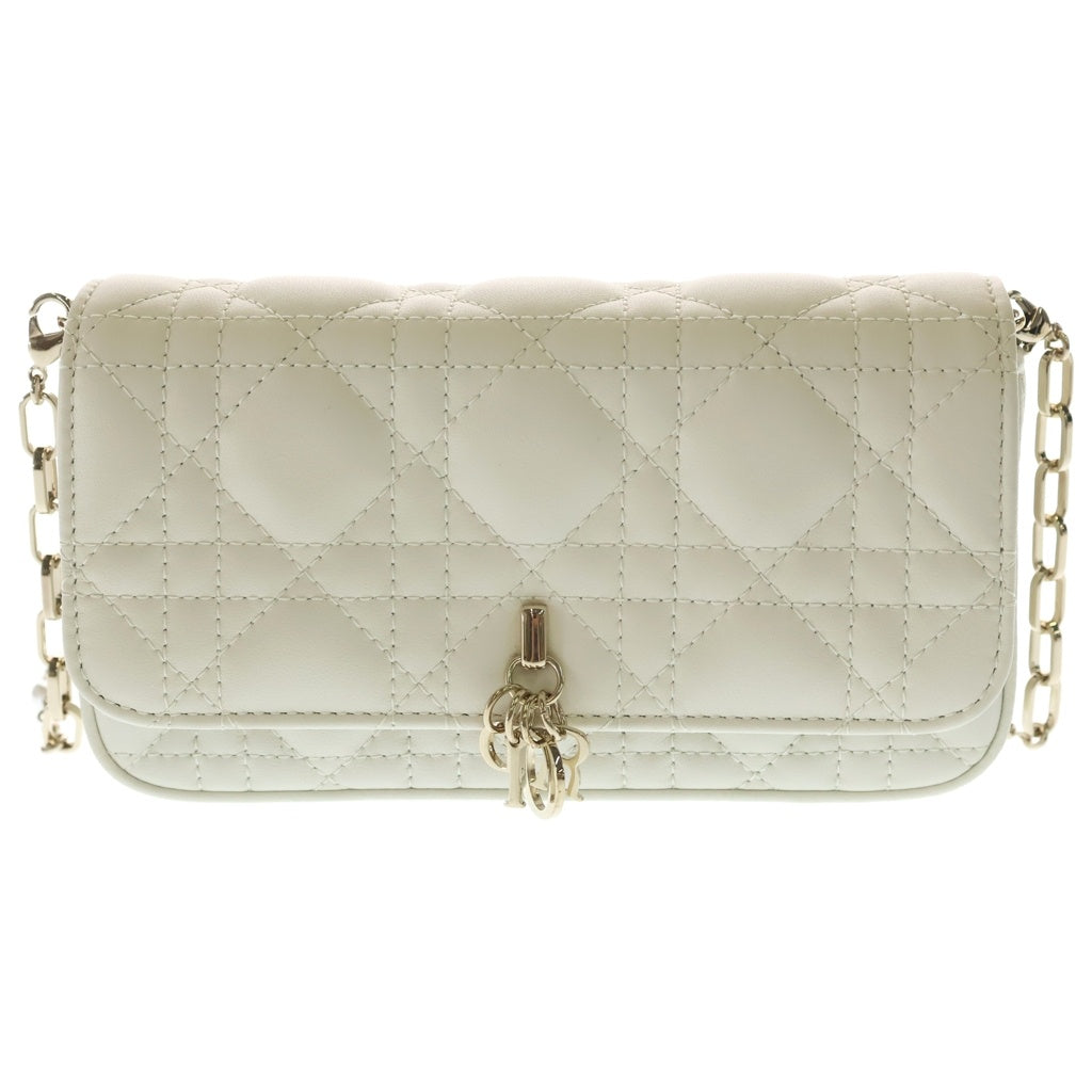 Christian Dior(クリスチャンディオール) マイディオールディオールトークフォンバッグ チェーンショルダーバッグ ホワイト レザー S0977ONMJ_M030ゴールド金具 レディース