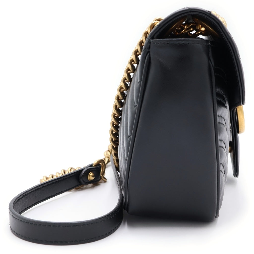 GUCCI(グッチ) GGマーモント キルティング レザー ゴールド金具 チェーン ショルダーバッグ ブラック 443497 レディース