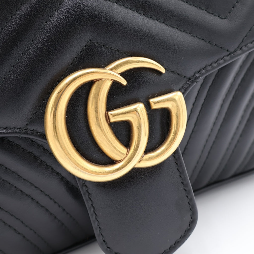 GUCCI(グッチ) GGマーモント キルティング レザー ゴールド金具 チェーン ショルダーバッグ ブラック 443497 レディース