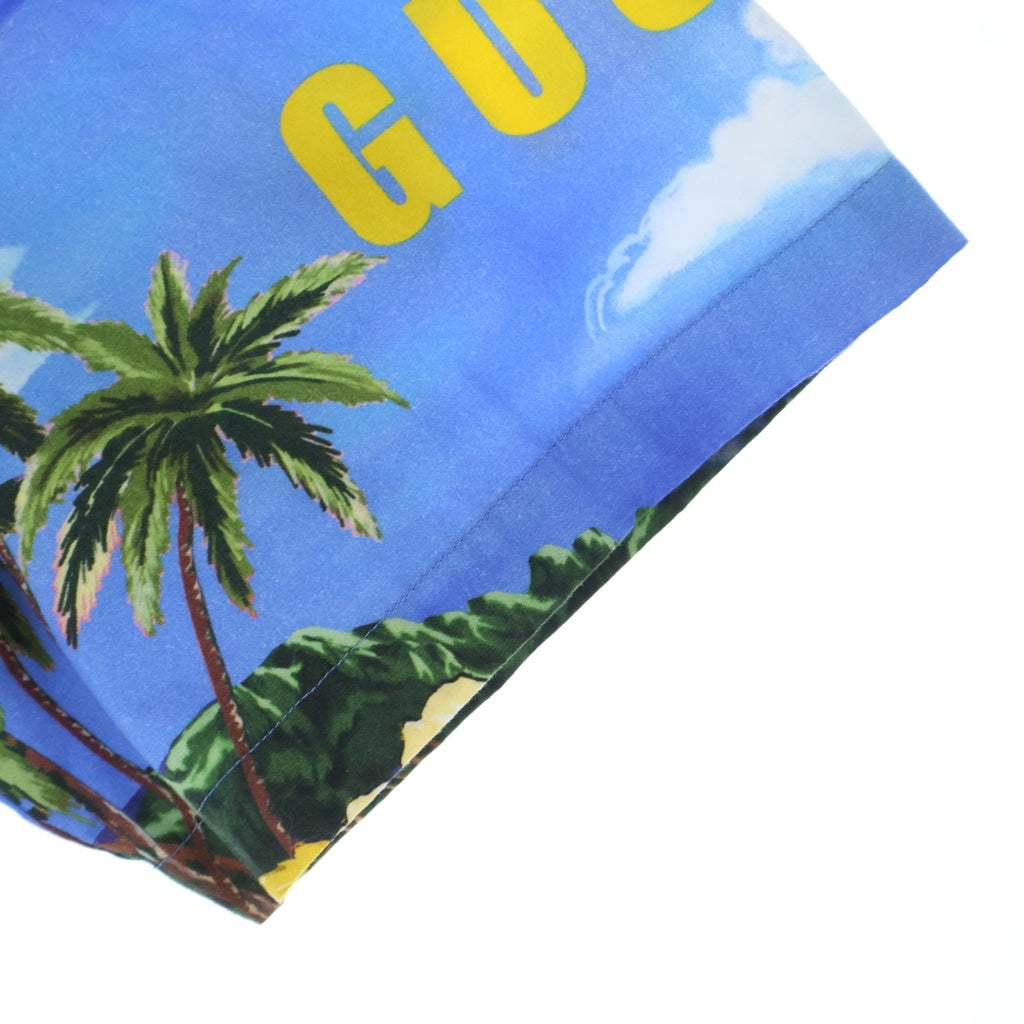 GUCCI(グッチ) 22SS パームツリープリント ポプリンボーリング 半袖シャツ コットン ブルー 694124 ZAJSR