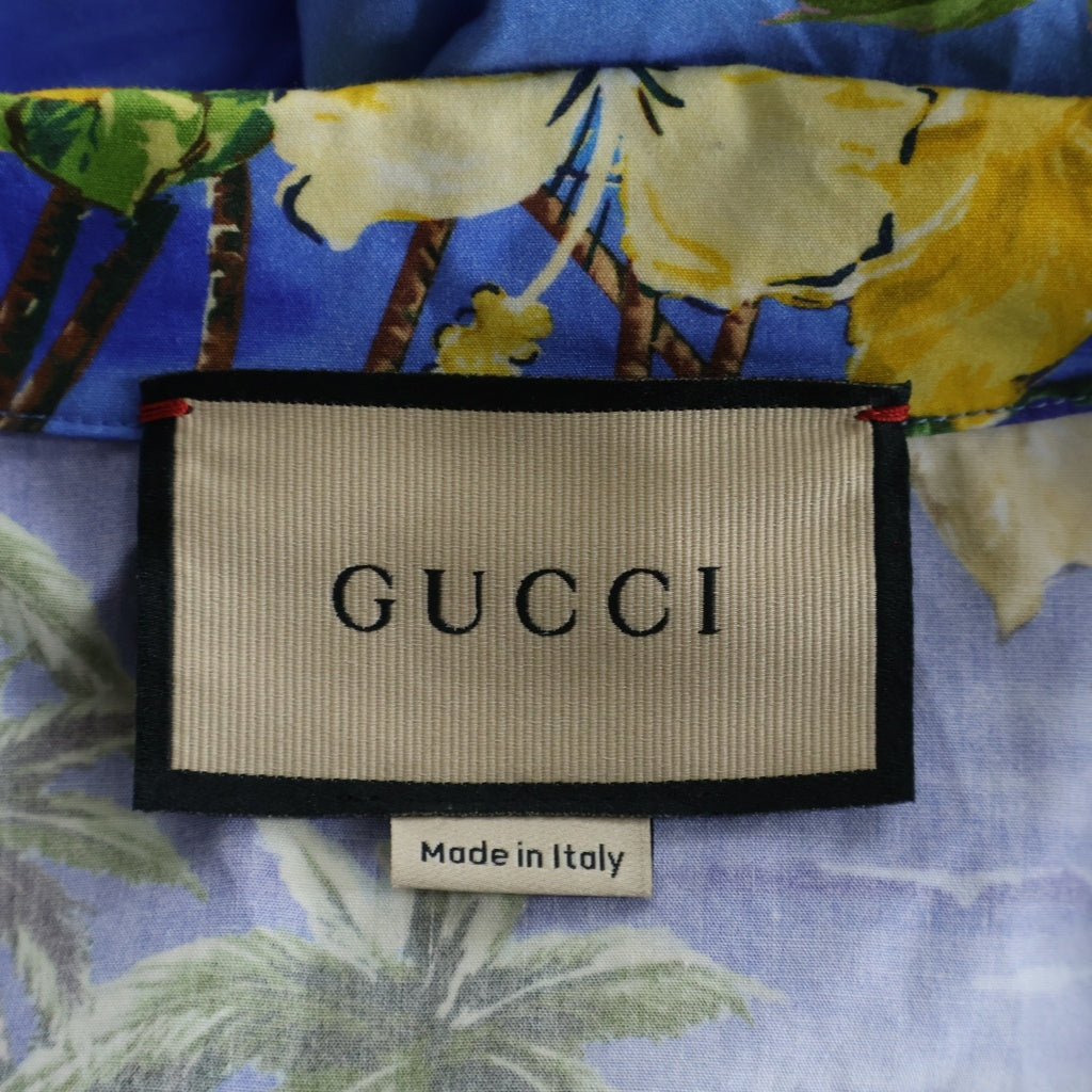 GUCCI(グッチ) 22SS パームツリープリント ポプリンボーリング 半袖シャツ コットン ブルー 694124 ZAJSR
