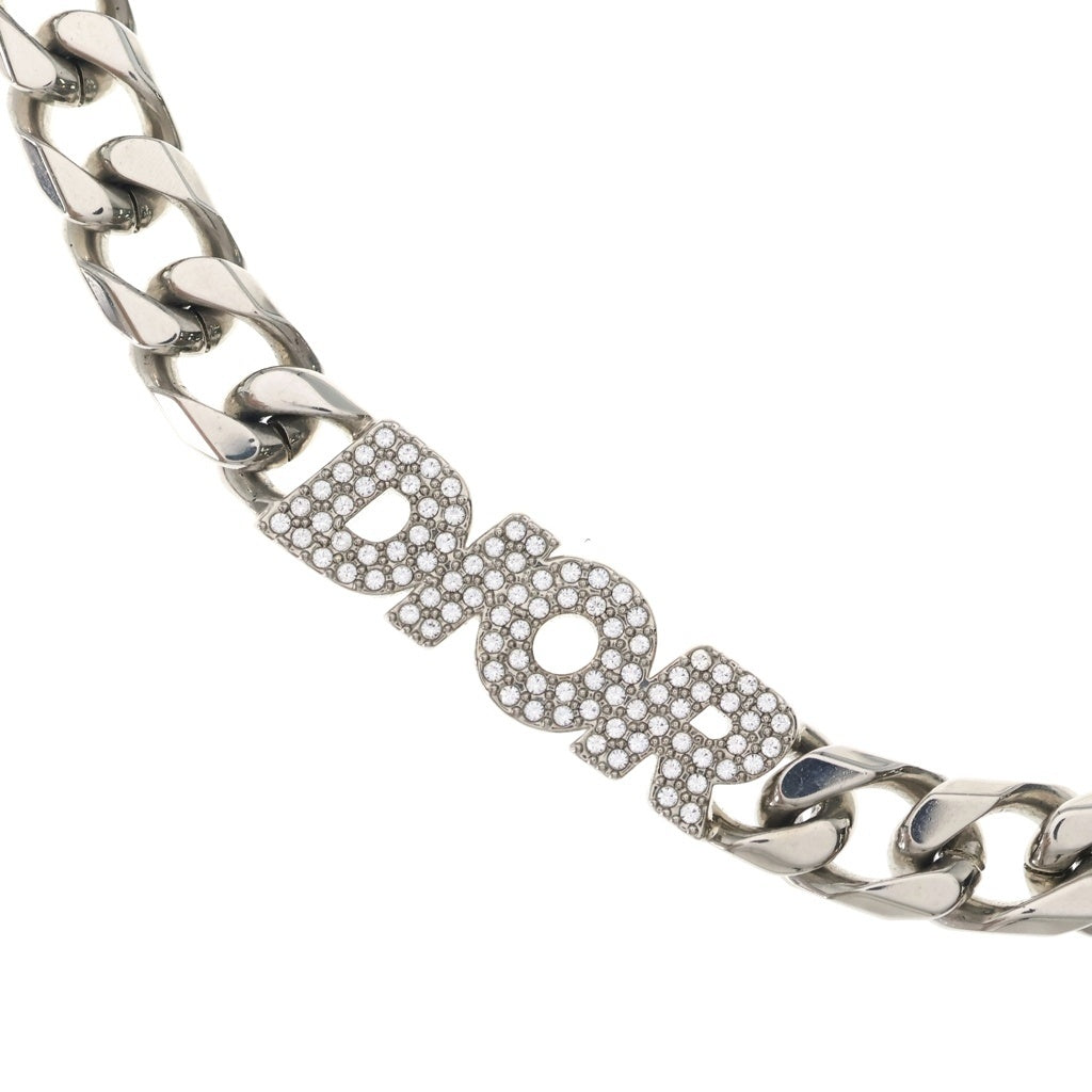 Christian Dior(クリスチャンディオール) Dior Italic ロゴラインストーン チェーンリンクネックレス シルバー レディース