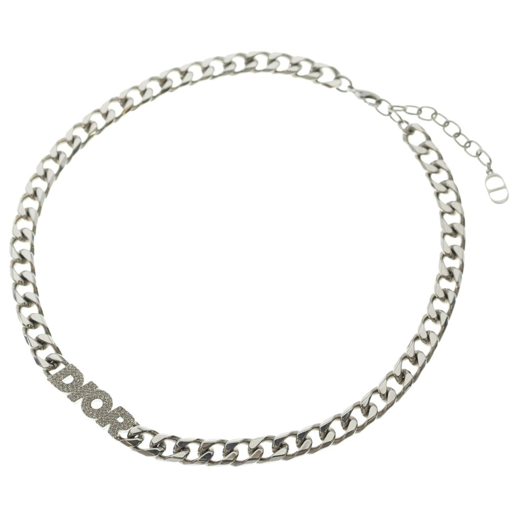 Christian Dior(クリスチャンディオール) Dior Italic ロゴラインストーン チェーンリンクネックレス シルバー レディース