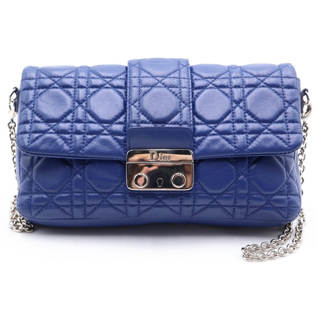Christian Dior(クリスチャンディオール) カナージュ チェーンウォレット ショルダーバッグ ブルー レザー 02-1U-0122 シルバー金具 レディース