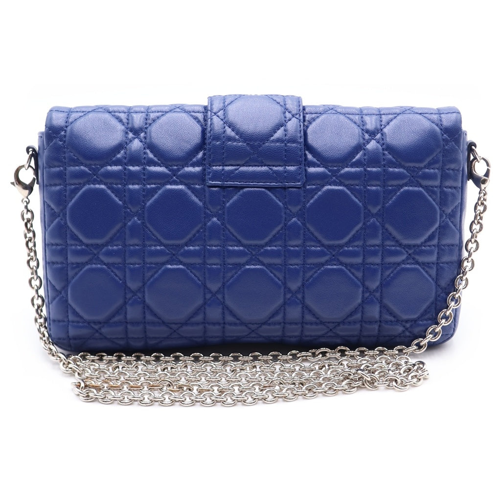 Christian Dior(クリスチャンディオール) カナージュ チェーンウォレット ショルダーバッグ ブルー レザー 02-1U-0122 シルバー金具 レディース