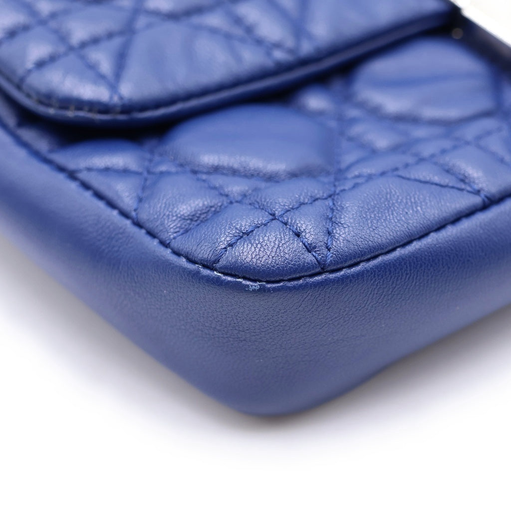 Christian Dior(クリスチャンディオール) カナージュ チェーンウォレット ショルダーバッグ ブルー レザー 02-1U-0122 シルバー金具 レディース