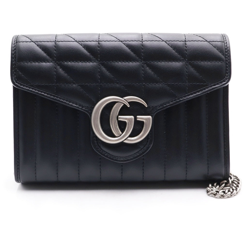 GUCCI(グッチ) GGマーモント チェーンショルダーバッグ 2WAYクラッチ ブラック レザー 474575 シルバー金具 レディース