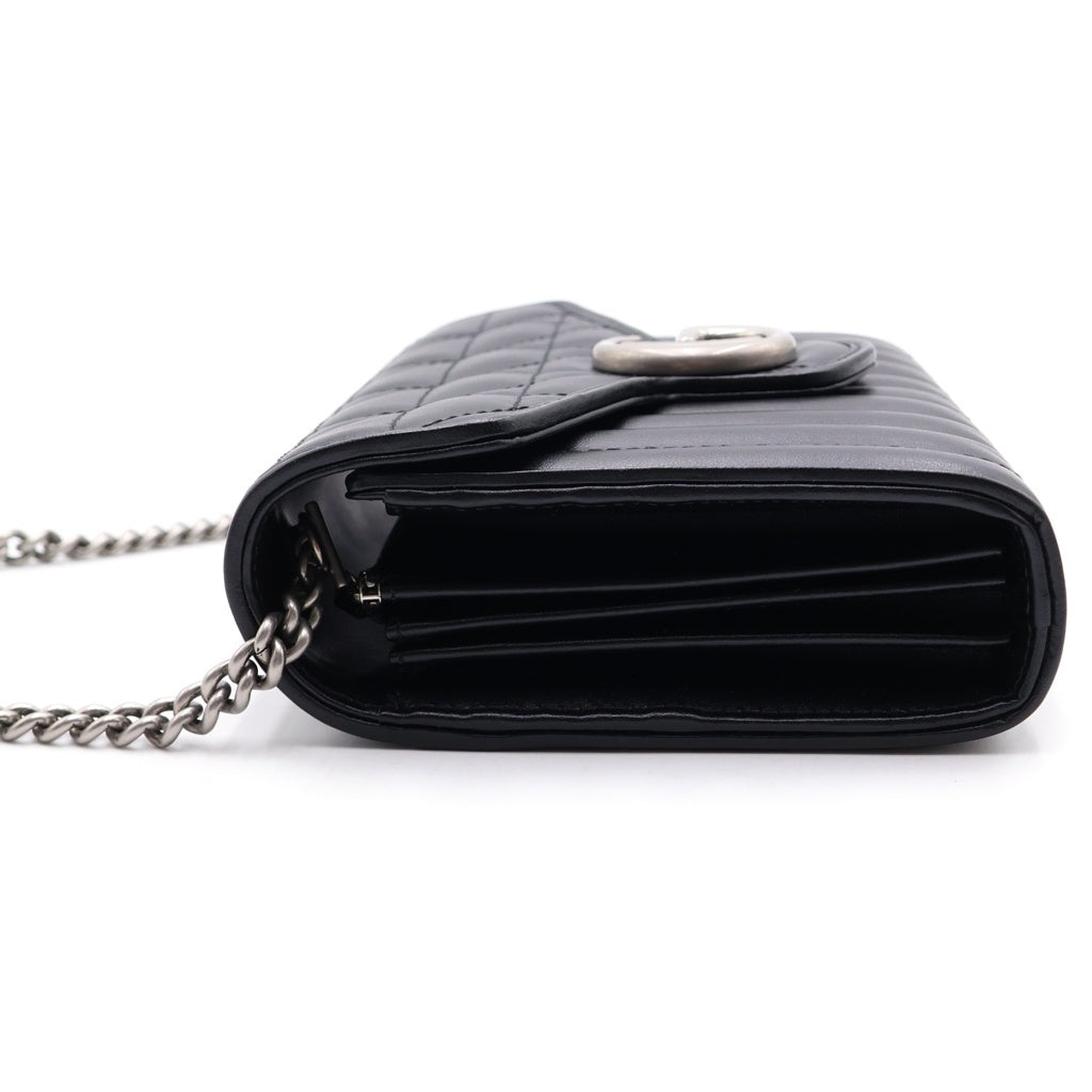 GUCCI(グッチ) GGマーモント チェーンショルダーバッグ 2WAYクラッチ ブラック レザー 474575 シルバー金具 レディース