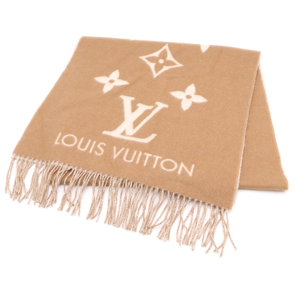 LOUIS VUITTON(ルイヴィトン) モノグラム レイキャビック マフラー ストール カシミヤ ロゴ フリンジ ベージュ/ホワイト M76067 レディース