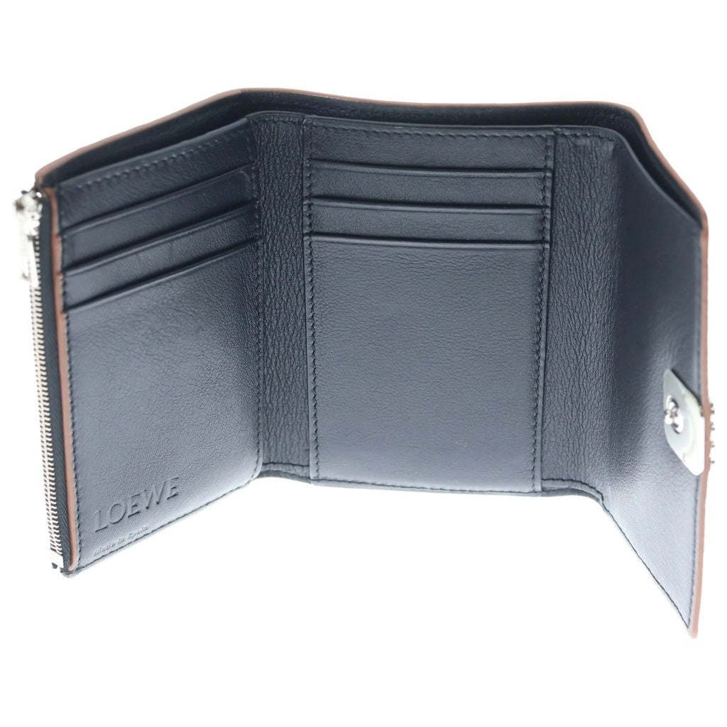 LOEWE(ロエベ) アナグラム トライフォールド コンパクトウォレット 三つ折り 財布 シルバー金具 ブラック レディース
