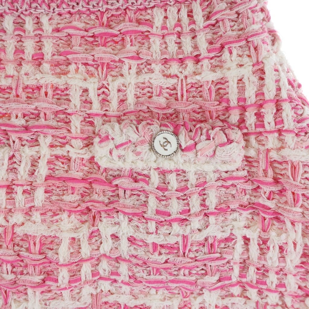CHANEL(シャネル) ツイード フリンジスカート ココマークボタン ピンク/ホワイト P77006K11117 レディース