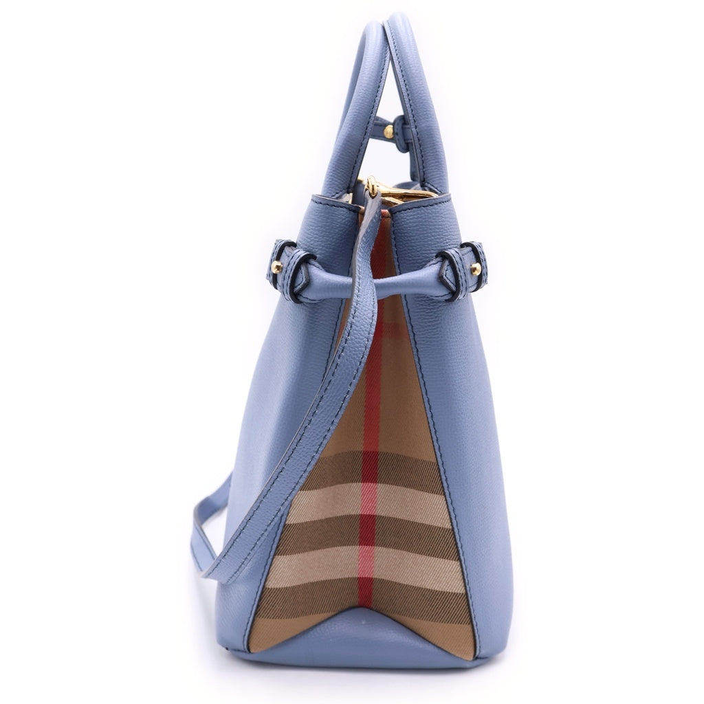 BURBERRY(バーバリー) ノバチェック バナートートミディアム レザー キャンバス 2WAY ハンドバッグ ショルダーバッグ トートバッグ ブルー レディース