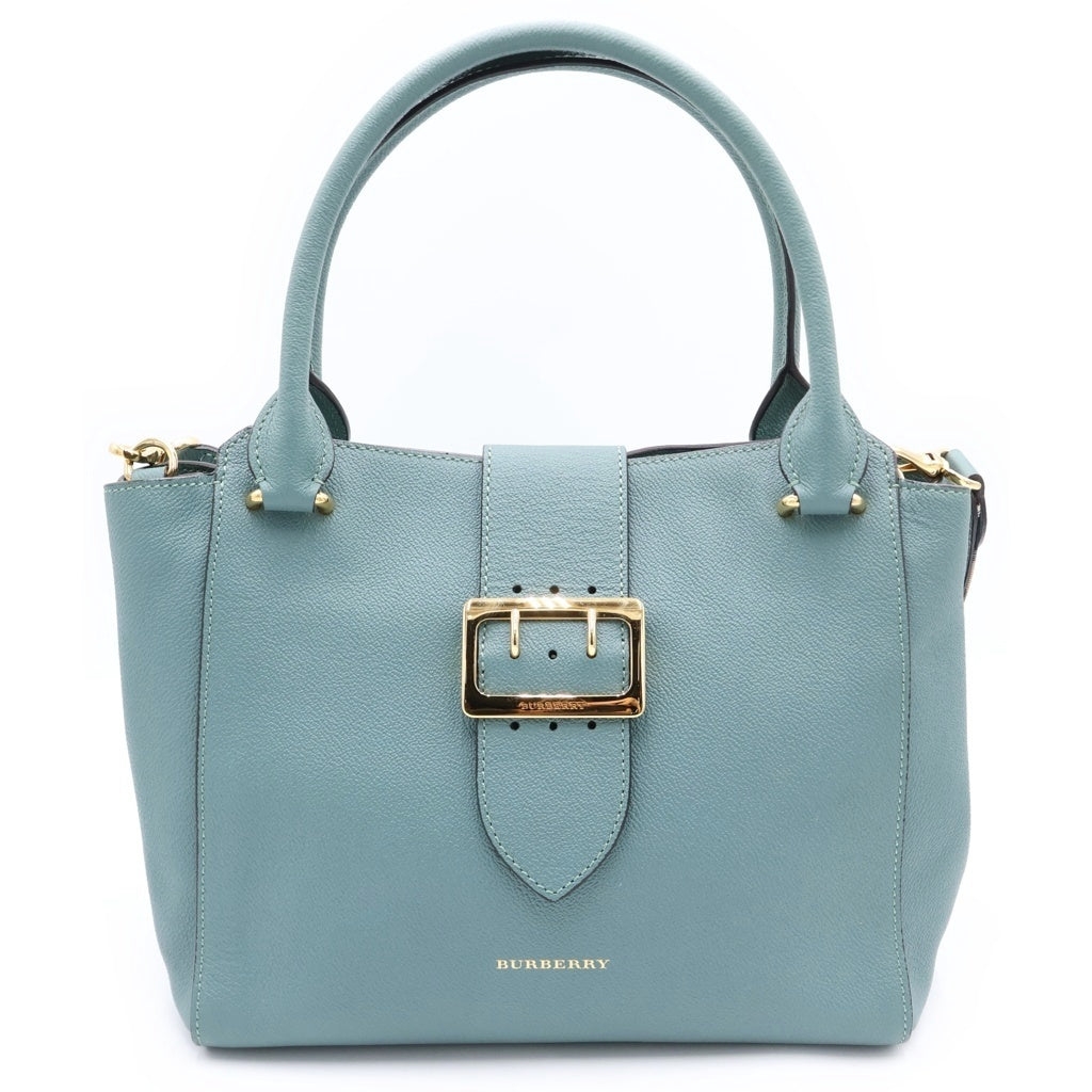 BURBERRY(バーバリー) バックル レザー ゴールド金具 2WAY トートバッグ ハンドバッグ ショルダーバッグ グリーン レディース