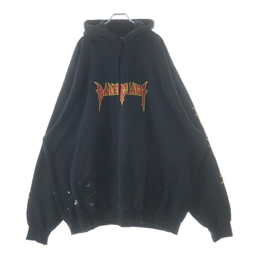 BALENCIAGA(バレンシアガ) ダメージ メタルロゴ コットン オーバーサイズパーカー フーデッド パーカー #4 ブラック 697879