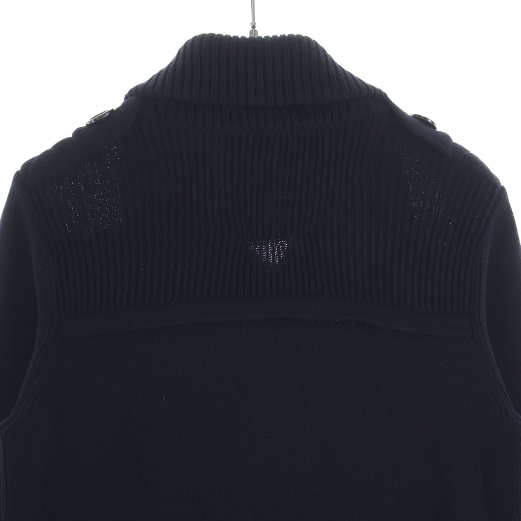 BURBERRY BLACK LABEL(バーバリー ブラックレーベル) ダッフルニットジャケット ジップアップ エポレット コットン ネイビー B1N05-301-28