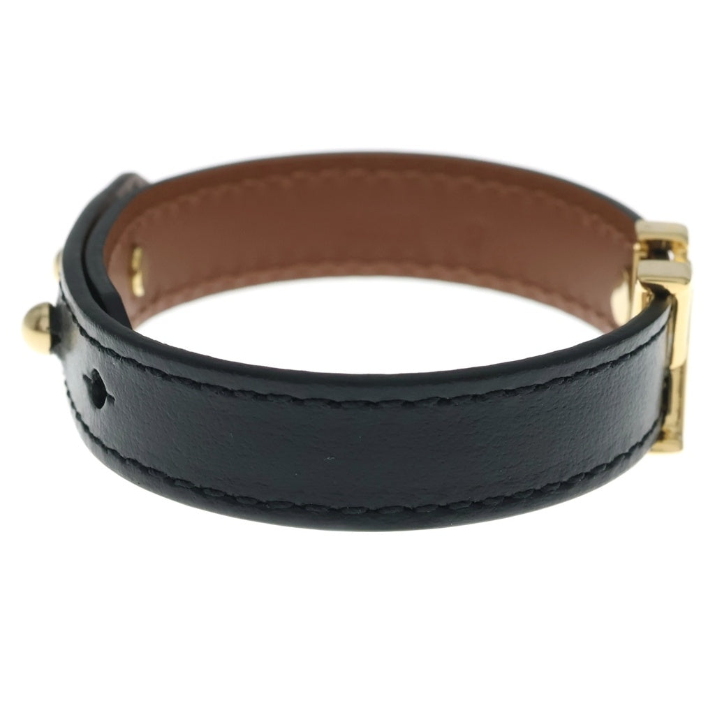 LOUIS VUITTON(ルイヴィトン) モノグラム・フラワー LVイニシャル ブレスレット レザーバンド ブラック×ブラウン M8085F ゴールド金具 レディース