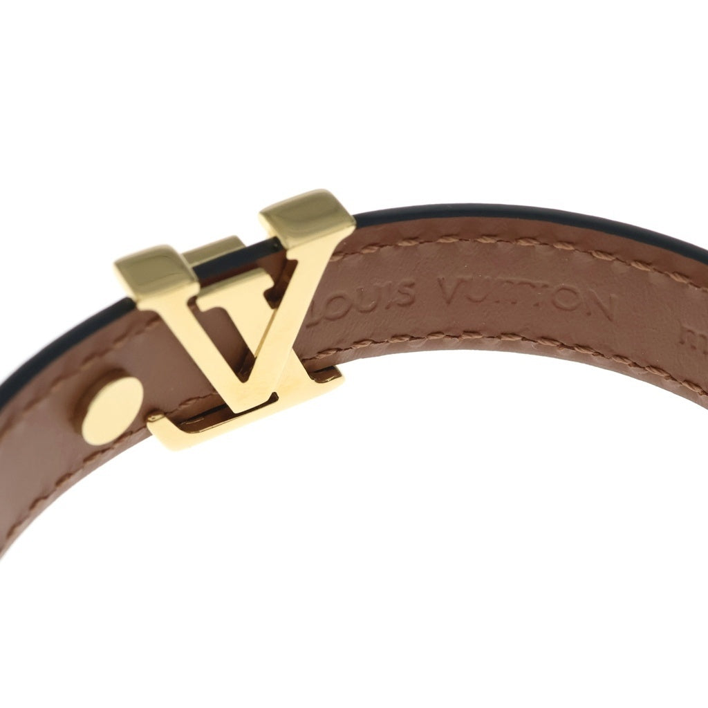 LOUIS VUITTON(ルイヴィトン) モノグラム・フラワー LVイニシャル ブレスレット レザーバンド ブラック×ブラウン M8085F ゴールド金具 レディース