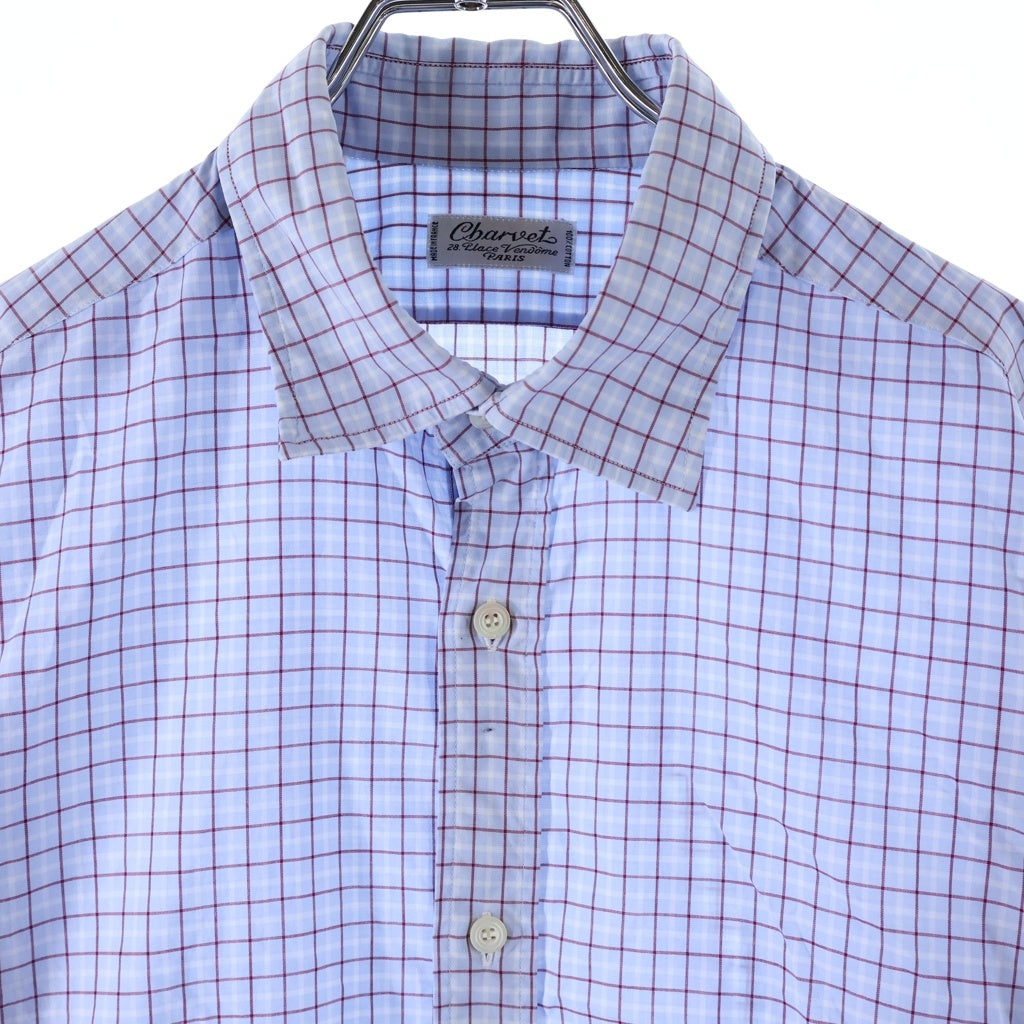NO BRAND(ノーブランド) Charvet 長袖チェックシャツ ライトブルー