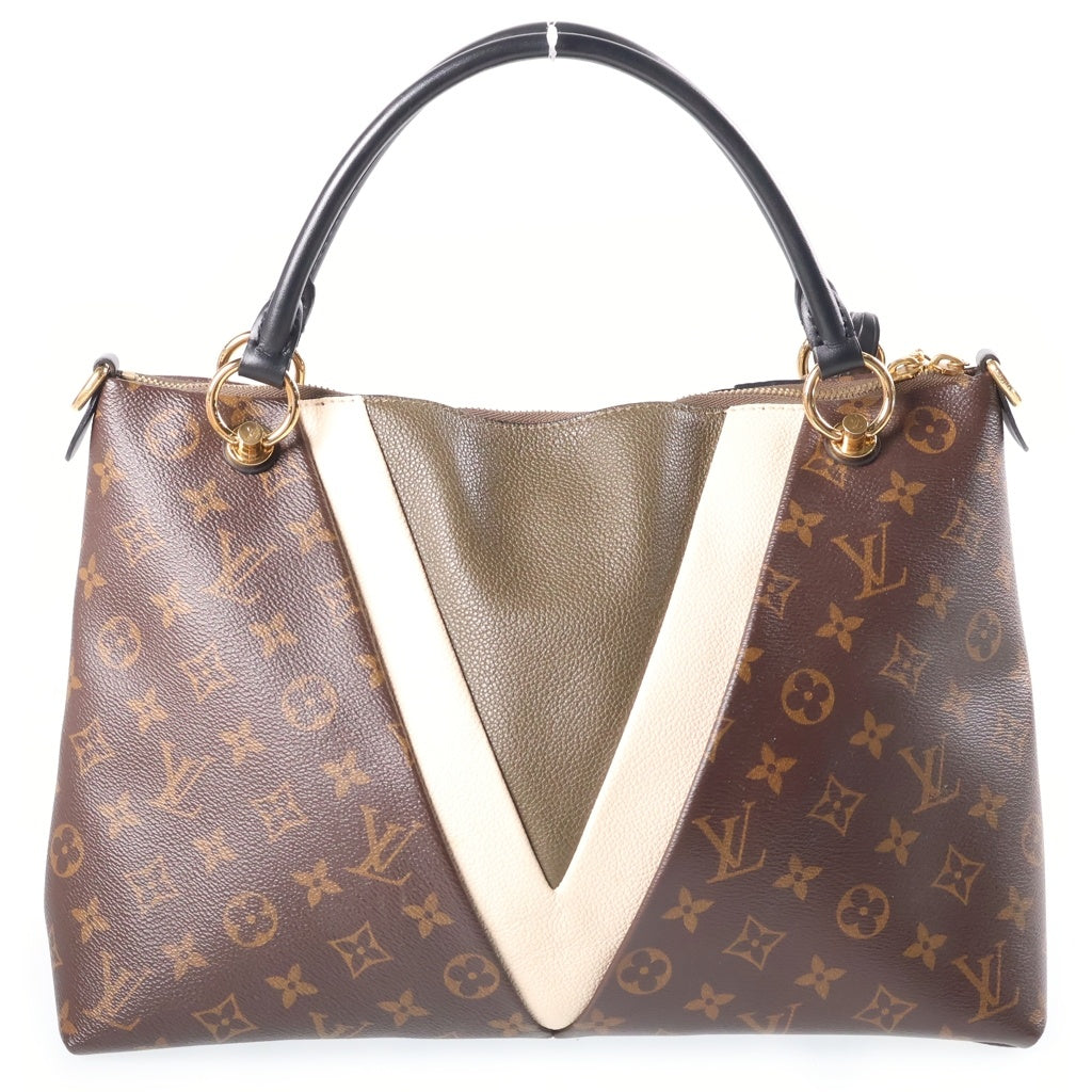LOUIS VUITTON(ルイヴィトン) モノグラム VトートMM ハンドバッグ ショルダーバッグ PVC×レザー ブラウン×カーキ×ホワイト M44798 レディース
