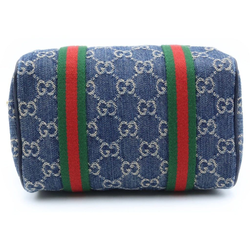 GUCCI(グッチ) オフィディア GGデニム ミニ ボストンバッグ 2WAYハンドバッグ インディゴブルー 859975 ゴールド金具 レディース