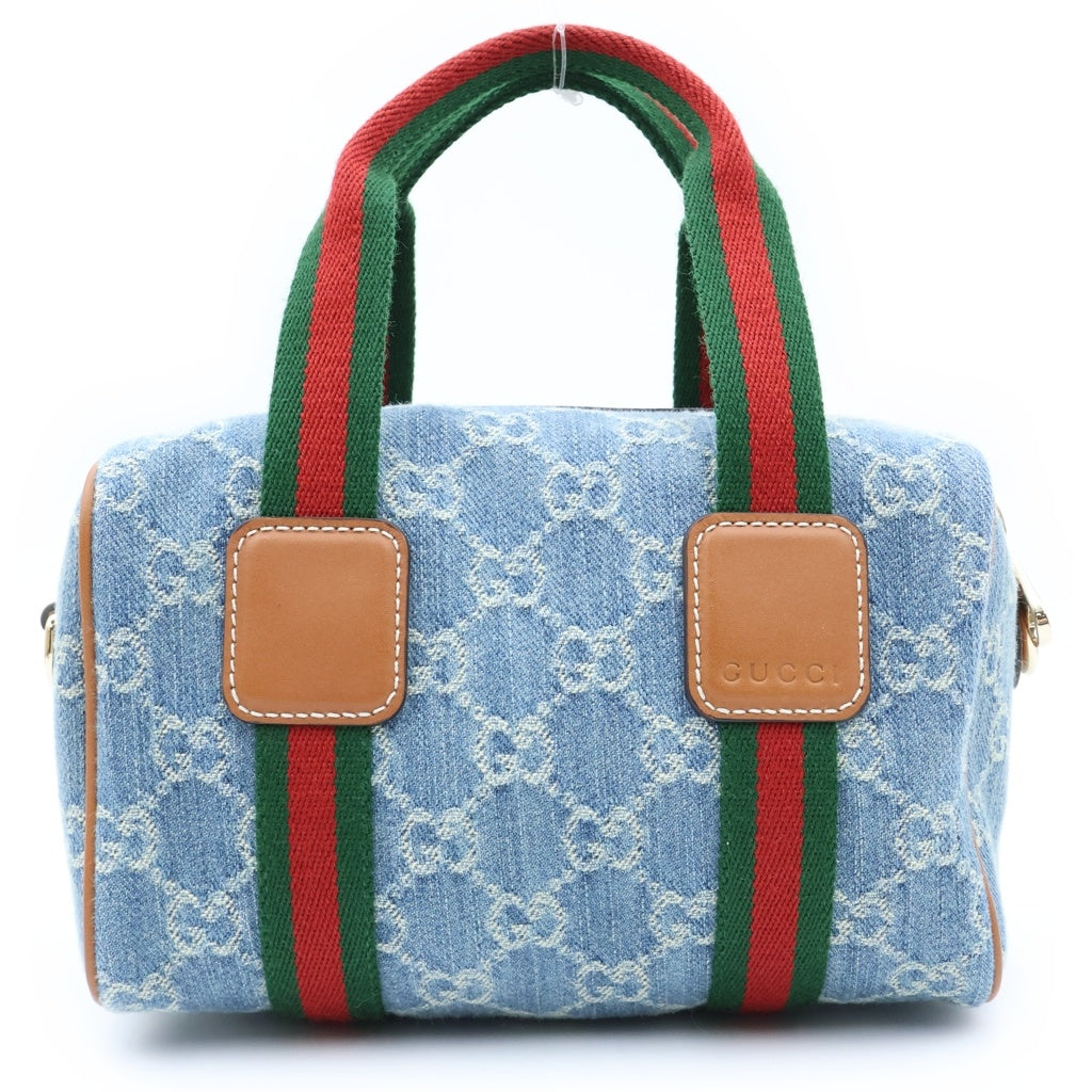 GUCCI(グッチ) オフィディア GGスプリーム ミニ ボストンバッグ 2WAYハンドバッグ ショルダーバッグ インディゴブルー レザー×デニム 859975 ゴールド金具 レディース