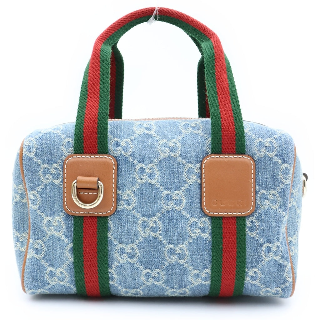 GUCCI(グッチ) オフィディア GGスプリーム ミニ ボストンバッグ 2WAYハンドバッグ ショルダーバッグ インディゴブルー レザー×デニム 859975 ゴールド金具 レディース