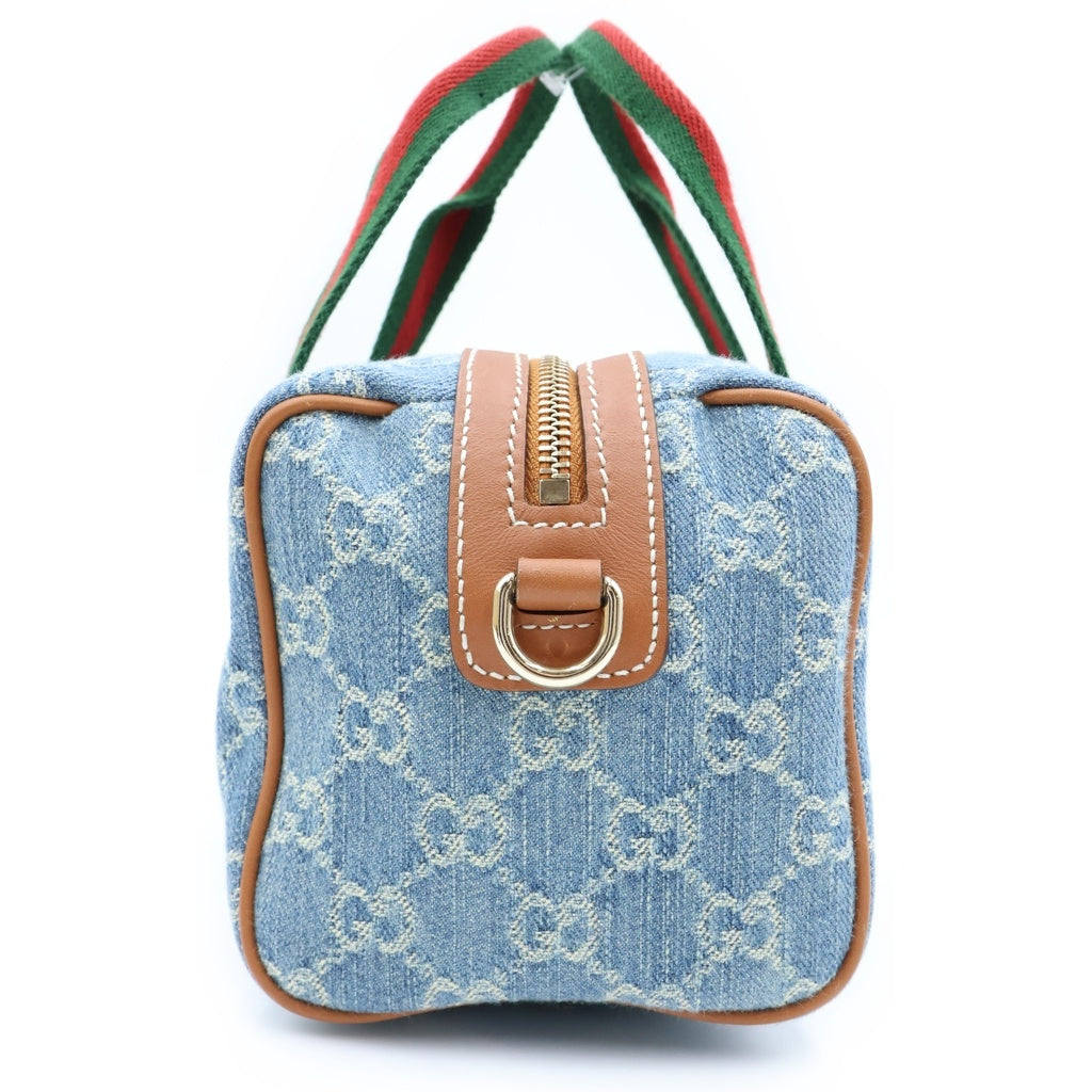 GUCCI(グッチ) オフィディア GGスプリーム ミニ ボストンバッグ 2WAYハンドバッグ ショルダーバッグ インディゴブルー レザー×デニム 859975 ゴールド金具 レディース
