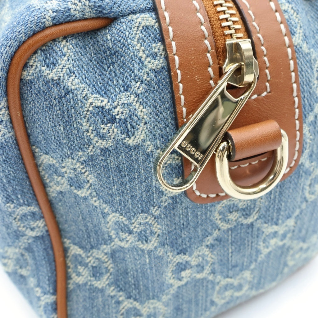 GUCCI(グッチ) オフィディア GGスプリーム ミニ ボストンバッグ 2WAYハンドバッグ ショルダーバッグ インディゴブルー レザー×デニム 859975 ゴールド金具 レディース