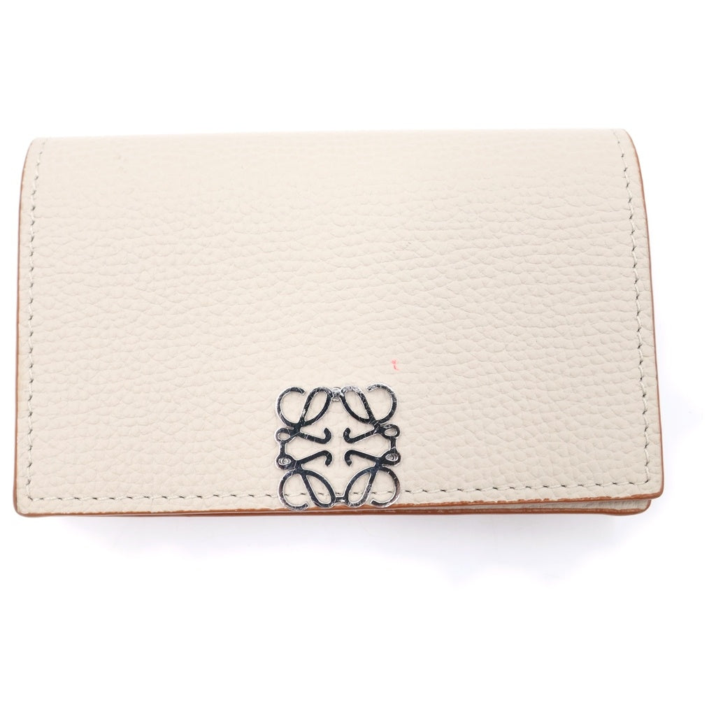 LOEWE(ロエベ) アナグラム カードケース ミニ財布 名刺入れ ベージュ レザー シルバー金具 レディース