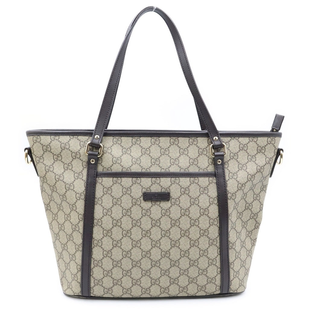 GUCCI(グッチ) GGスプリーム 2WAYバッグ トートバッグ ハンドバッグ ベージュ×ブラウン レザー×PVC 388929 ゴールド金具 レディース
