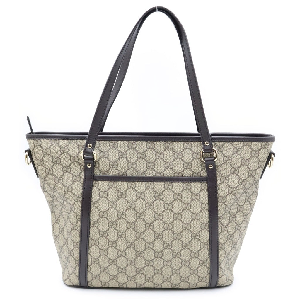 GUCCI(グッチ) GGスプリーム 2WAYバッグ トートバッグ ハンドバッグ ベージュ×ブラウン レザー×PVC 388929 ゴールド金具 レディース