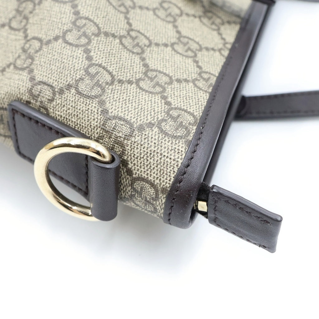 GUCCI(グッチ) GGスプリーム 2WAYバッグ トートバッグ ハンドバッグ ベージュ×ブラウン レザー×PVC 388929 ゴールド金具 レディース