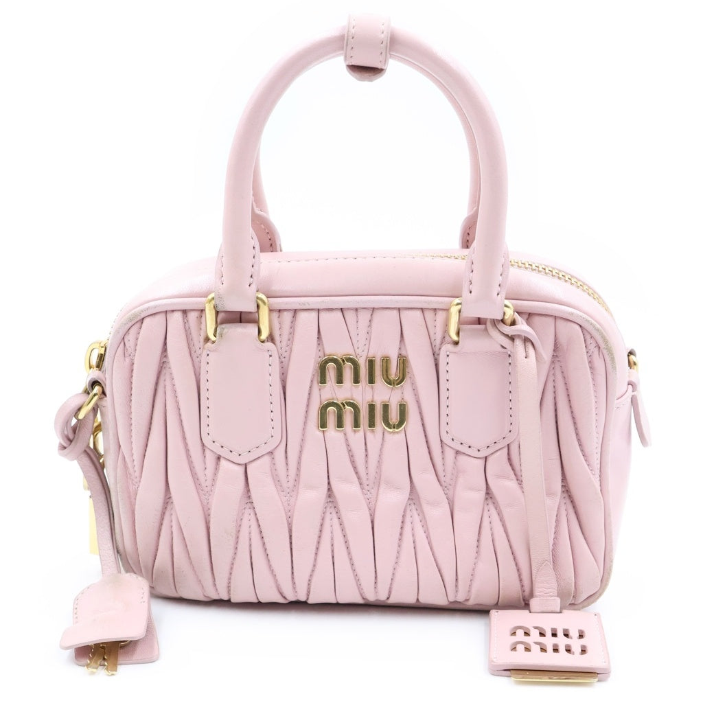 miumiu(ミュウミュウ) アルカディア マテラッセ 2WAYハンドバッグ ショルダーバッグ ミニバッグ ライトピンク レザー ゴールド金具 レディース