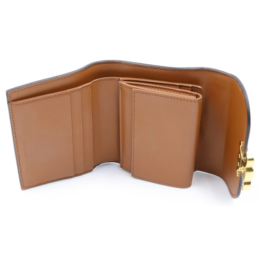CELINE(セリーヌ) トリオンフ チェック 三つ折り財布 コンパクトウォレット コインケース ブラウン×アイボリー レザー ゴールド金具 レディース