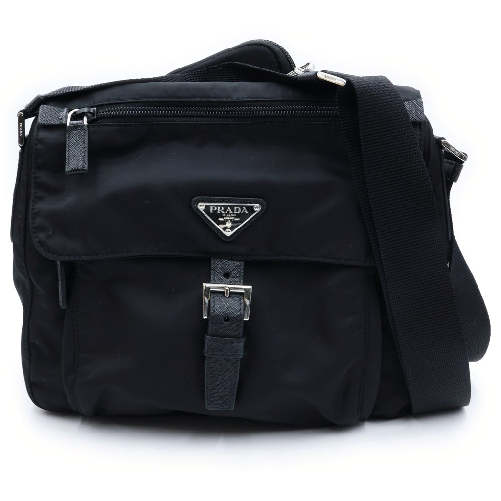 PRADA(プラダ) Re-Nylon トライアングルロゴ ショルダーバッグ ブラック テスート ポーチ 1BD994 シルバー金具 レディース