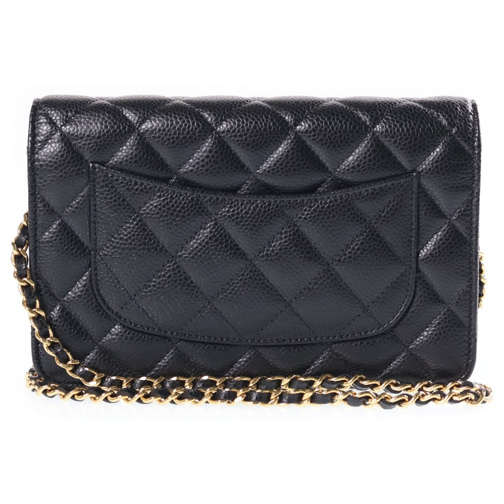 CHANEL(シャネル) ココマーク マトラッセ キャビアスキン ゴールド金具 チェーンウォレット ショルダーバッグ ランダムプレート ブラック AP0250 レディース