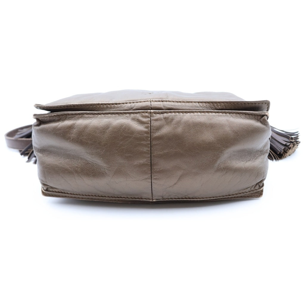 LOEWE(ロエベ) アナグラム フラメンコ フリンジ ショルダーバッグ ブラウン レザー シルバー金具 レディース