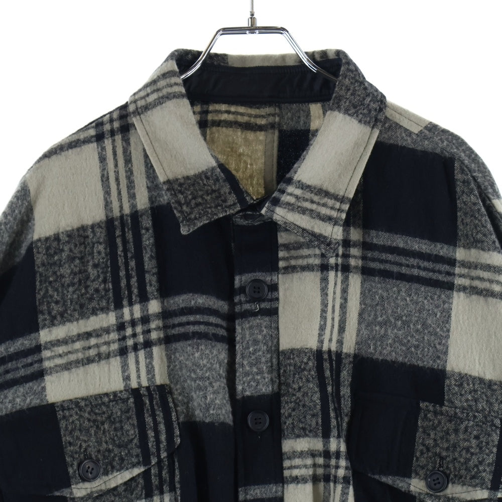 s'yte(サイト) 23AW チェック総柄 コットン ウール オーバーサイズ フランネル シャツジャケット ベージュ/ブラック UU-B10-008-1-03