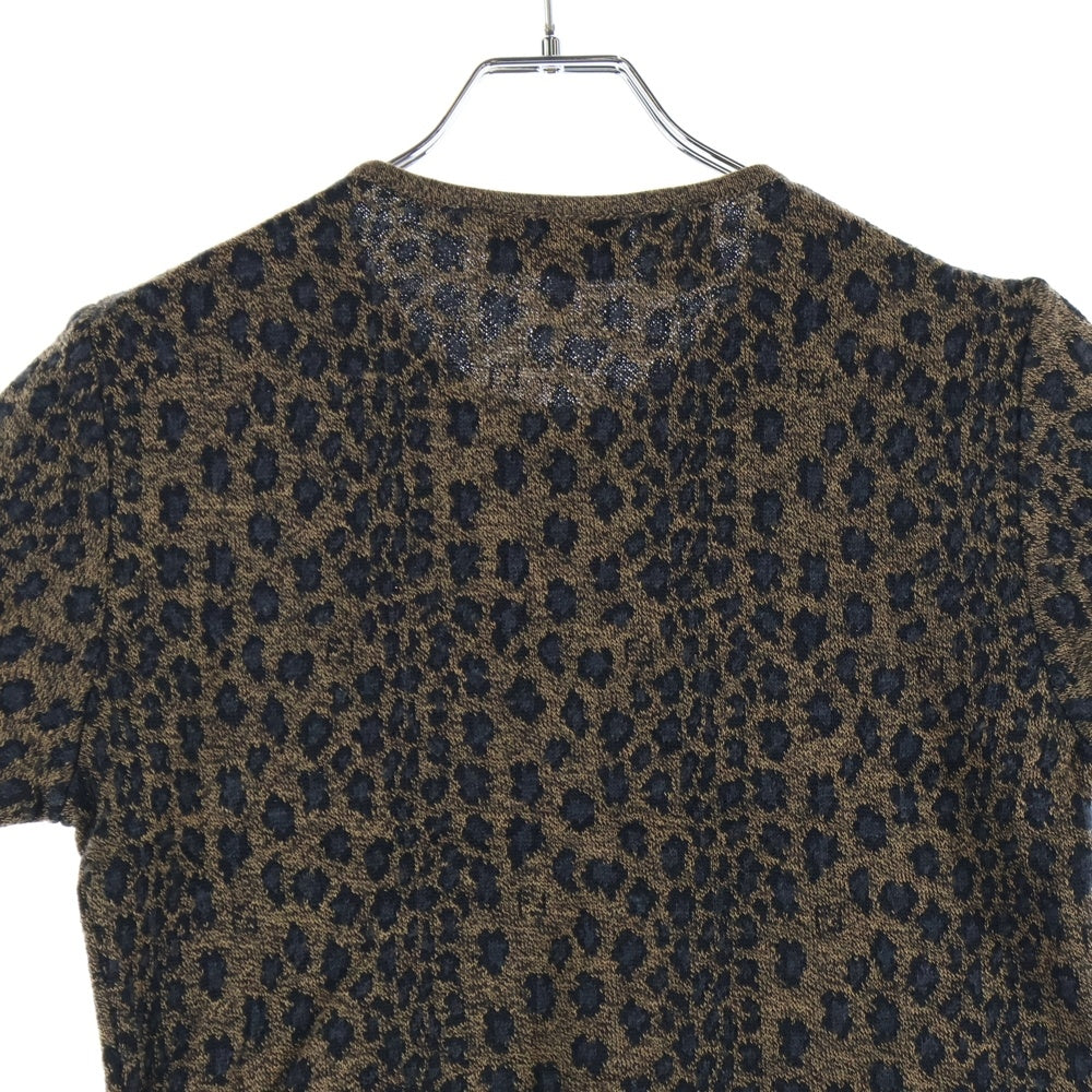 FENDI(フェンディ) レオパード総柄 FFロゴ ウール クルーネック 半袖ニット カットソー ブラウン レディース