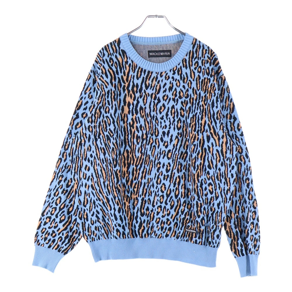 WACKO MARIA(ワコマリア) 25SS LEOPARD JACQUARD KNIT SWEATER レオパード柄 ジャガード クルーネック ニット セーター ブルー
