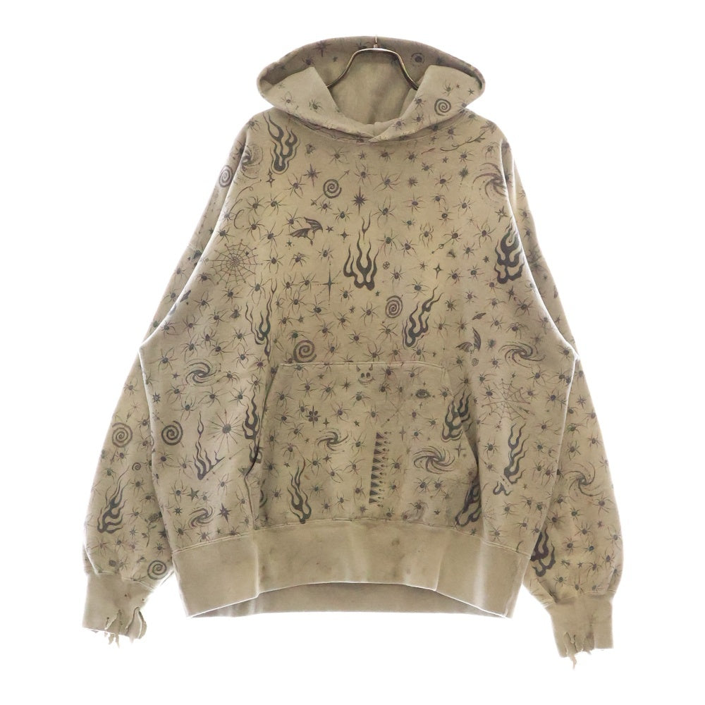 SAINT MICHAEL(セントマイケル) 25SS DW_HOODIE / Dr.Woo ドクター・ウー スパイダー総柄プルオーバーパーカー グレー SM-HR8-0000-C42