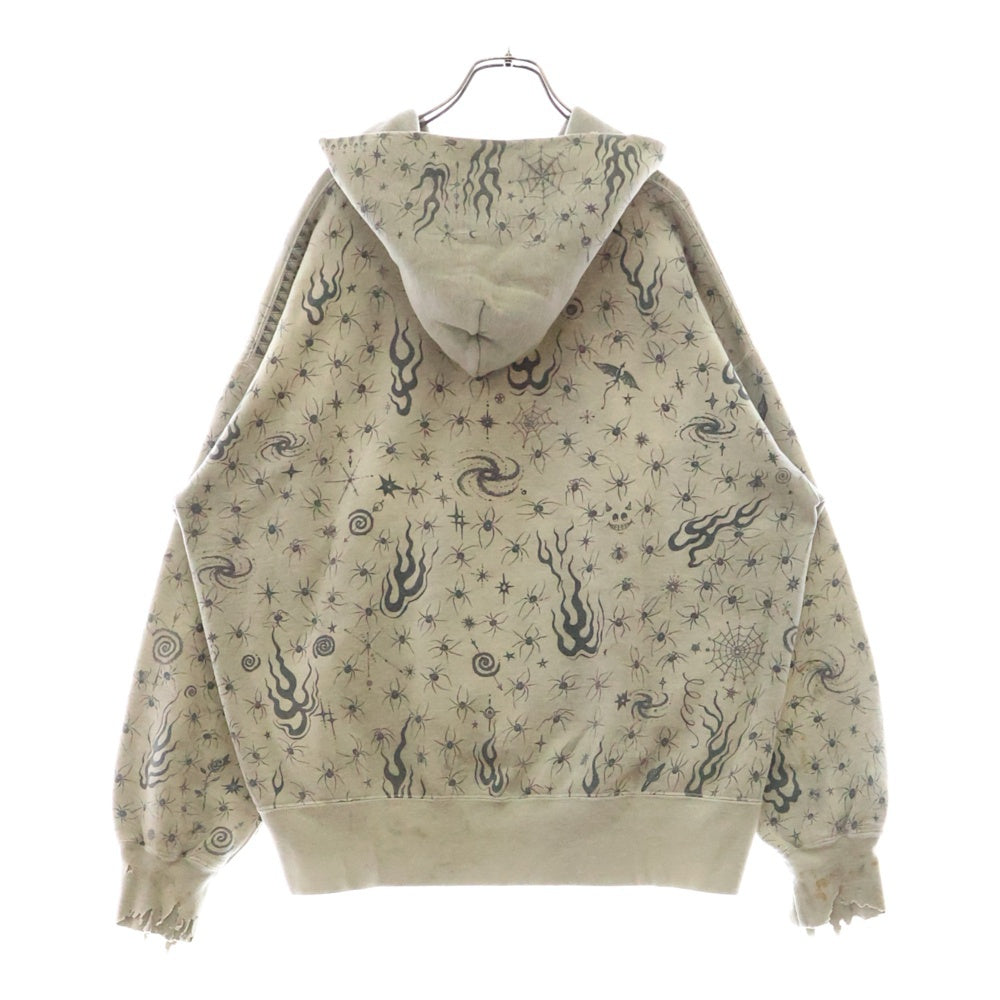 SAINT MICHAEL(セントマイケル) 25SS DW_HOODIE / Dr.Woo ドクター・ウー スパイダー総柄プルオーバーパーカー グレー SM-HR8-0000-C42